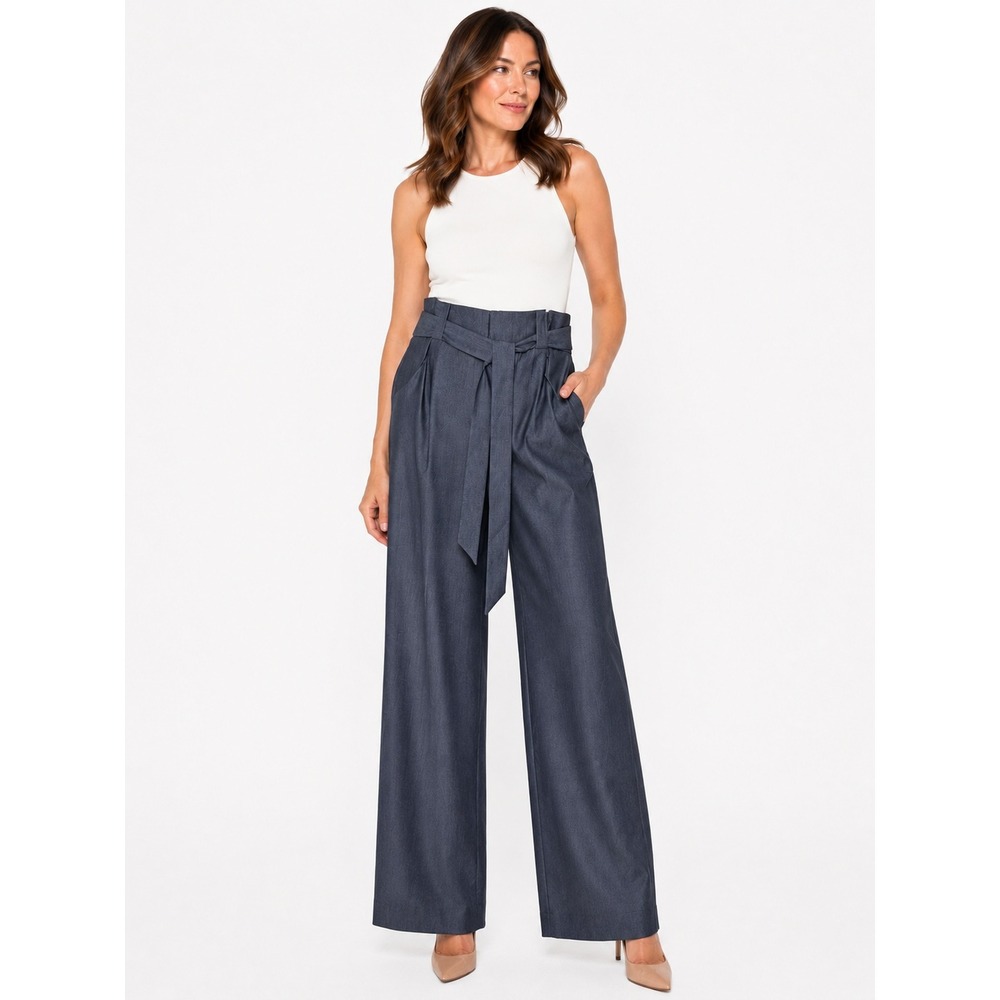 Billy + Blues‎ Pants Womens 12 Gray Wide Leg Trousers Paperbag Waist Belted
